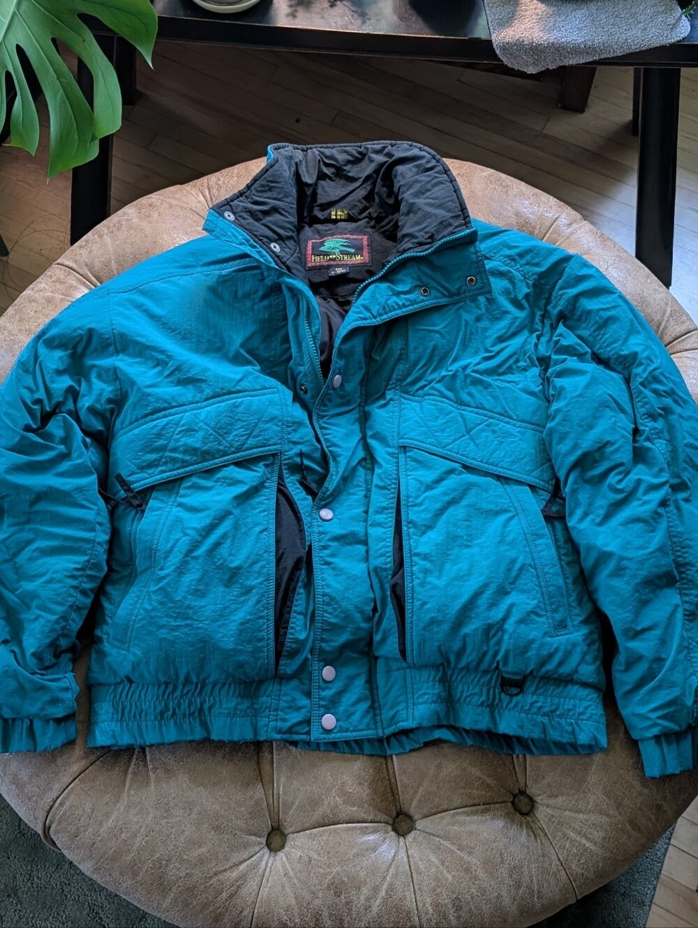 Vintage Field & Stream Teal Men's Vantage Cloth Puffer Jacket Size Medium